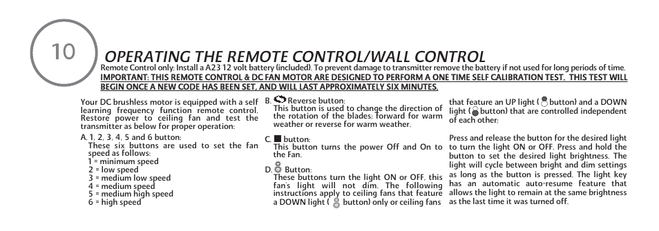 Operating the remote control/wall control | Minka Group F888-WHF User Manual | Page 18 / 26