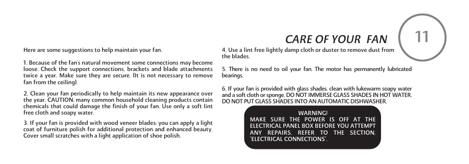 Care of your fan | Minka Group F888-WHF User Manual | Page 21 / 26