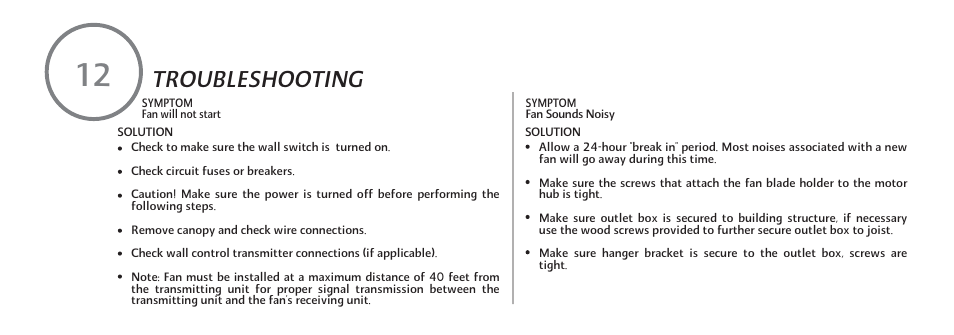 Troubleshooting | Minka Group F888-WHF User Manual | Page 22 / 26
