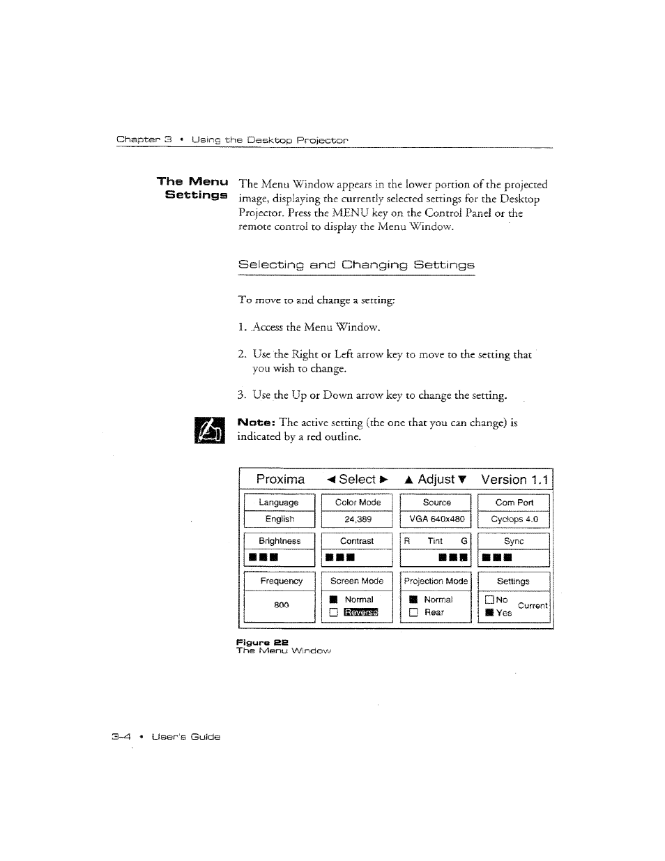 Selecding and changing settings, Selecting and changing settings -4, Figure 8 | Sync | Ask Proxima DP2300 User Manual | Page 40 / 71