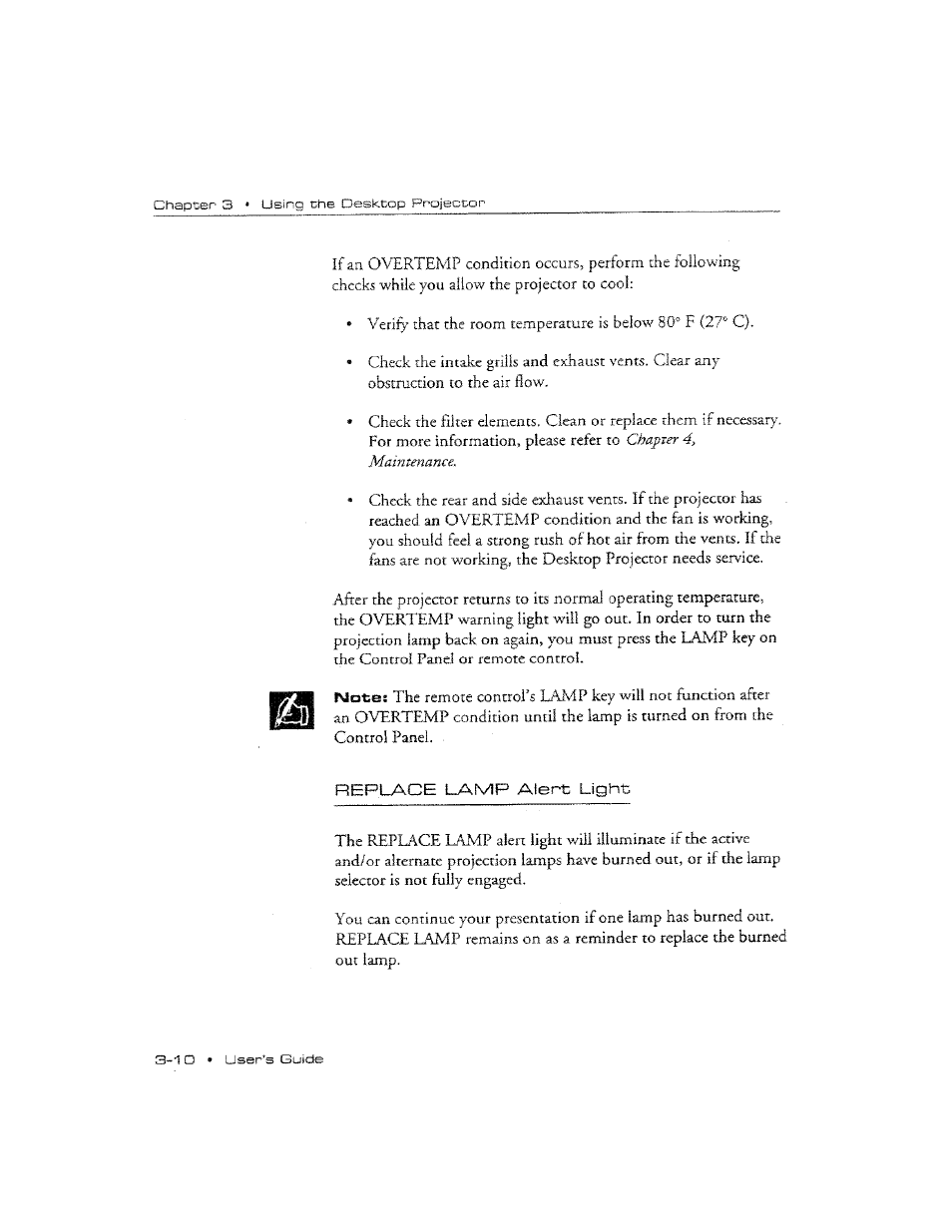 Replace lamp alert light, Replace lamp aleit light -10 | Ask Proxima DP2300 User Manual | Page 46 / 71
