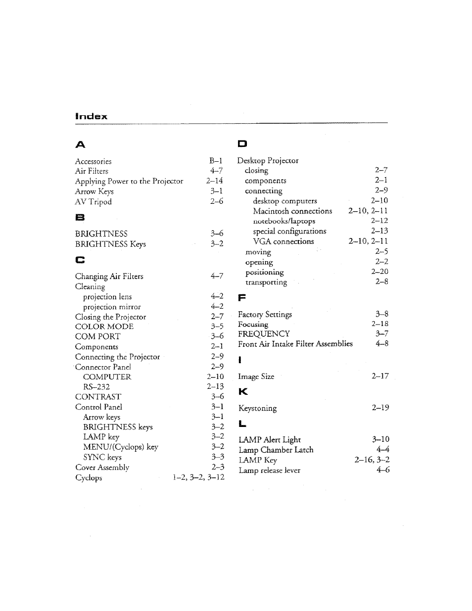 Index | Ask Proxima DP2300 User Manual | Page 68 / 71