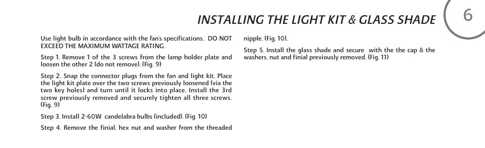 Installing the light kit & glass shade | Minka Group F544-BCW User Manual | Page 15 / 22