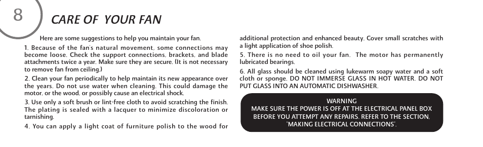 Care of your fan | Minka Group F544-BCW User Manual | Page 18 / 22