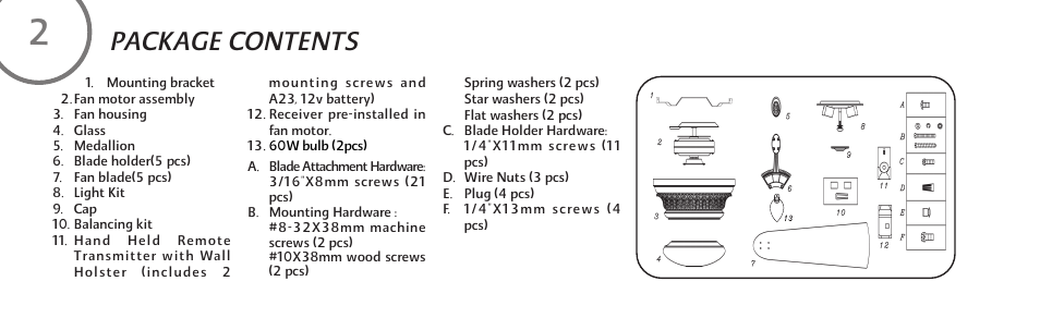 Package contents | Minka Group F544-BCW User Manual | Page 8 / 22