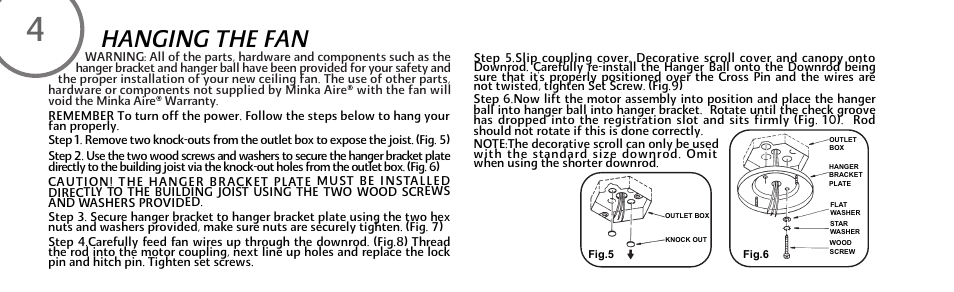 Hanging the fan | Minka Group F707-FLP User Manual | Page 10 / 24