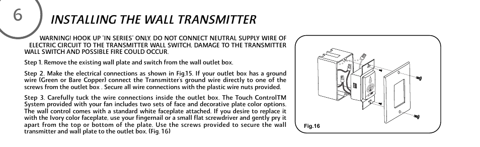Installing the wall transmitter | Minka Group F707-FLP User Manual | Page 14 / 24