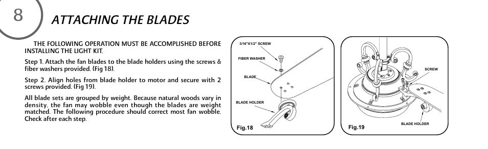 Attaching the blades | Minka Group F707-FLP User Manual | Page 16 / 24