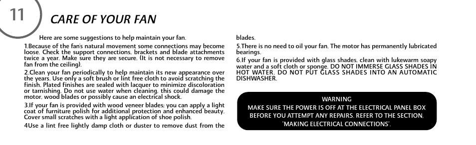 Care of your fan | Minka Group F707-FLP User Manual | Page 20 / 24