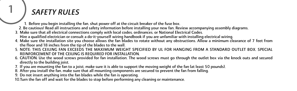 Safety rules | Minka Group F707-FLP User Manual | Page 6 / 24