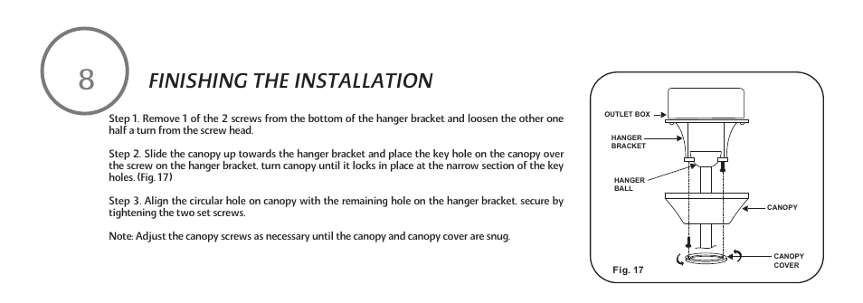 F521-e-p-15, Finishing the installation | Minka Group F521-WHF User Manual | Page 16 / 26
