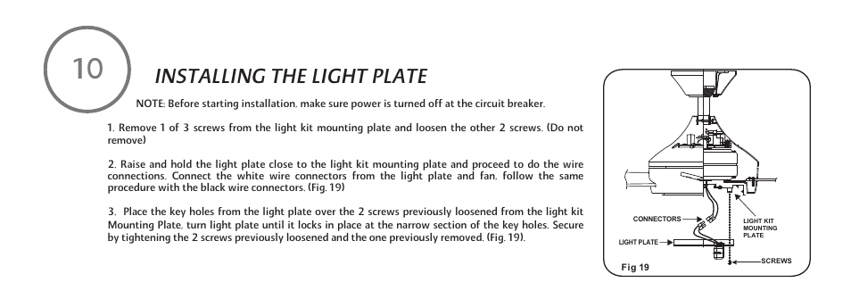 F521-e-p-17, Installing the light plate | Minka Group F521-WHF User Manual | Page 18 / 26