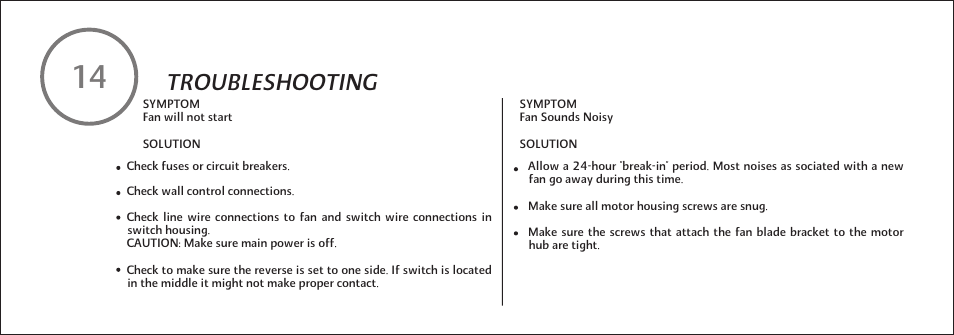 F521-e-p-23, Troubleshooting | Minka Group F521-WHF User Manual | Page 24 / 26
