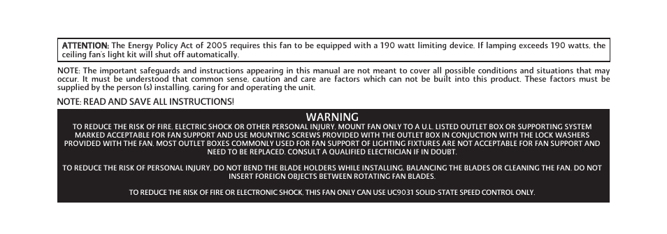 F521-e-p-6, Warning | Minka Group F521-WHF User Manual | Page 7 / 26