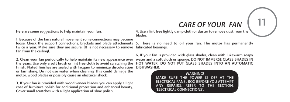 F548-e-20, Care of your fan | Minka Group F548-BWH User Manual | Page 21 / 24