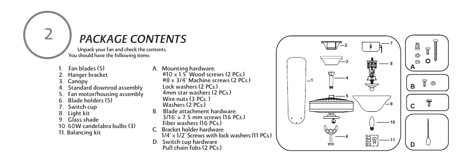 F548-e-7, Package contents | Minka Group F548-BWH User Manual | Page 8 / 24