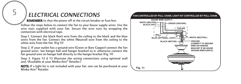 Electrical connections | Minka Group F637-WHF User Manual | Page 11 / 22