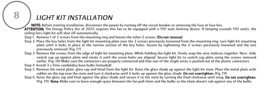 Light kit installation | Minka Group F637-WHF User Manual | Page 15 / 22