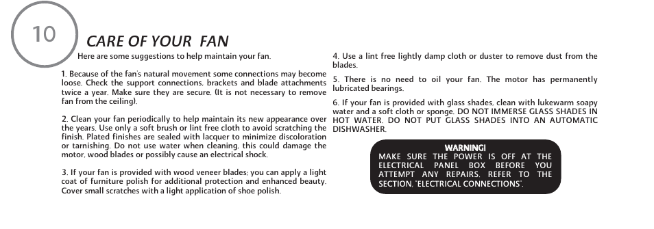 Care of your fan | Minka Group F637-WHF User Manual | Page 19 / 22