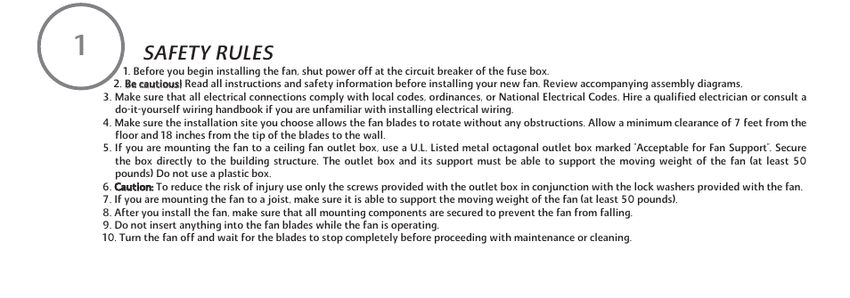 Safety rules | Minka Group F637-WHF User Manual | Page 5 / 22