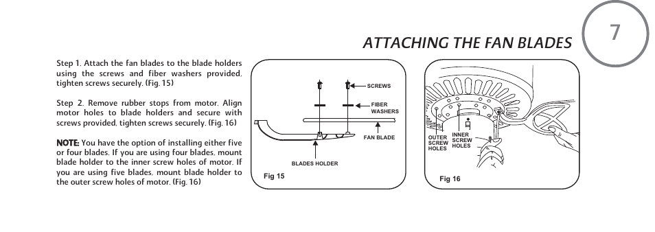 Attaching the fan blades | Minka Group F647-ORB User Manual | Page 15 / 23