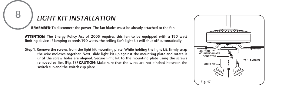 Light kit installation | Minka Group F647-ORB User Manual | Page 16 / 23