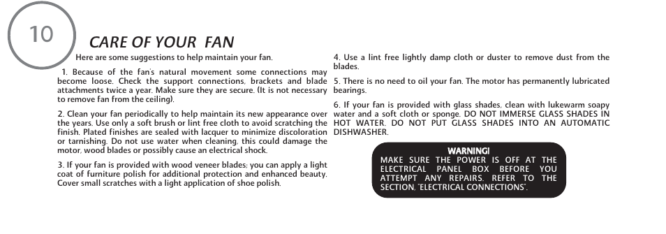 Care of your fan | Minka Group F647-ORB User Manual | Page 20 / 23