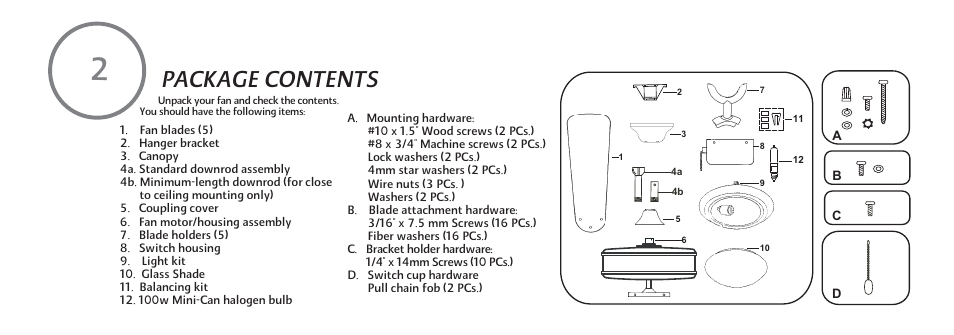 Package contents | Minka Group F563-SP-BS/DW User Manual | Page 8 / 23