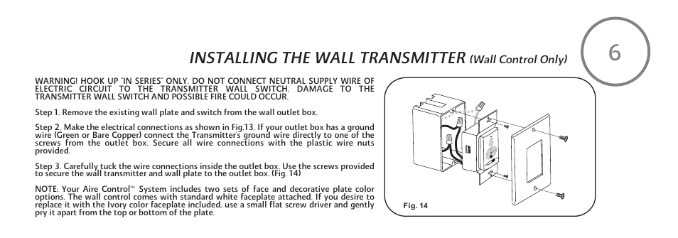 Installing the wall transmitter | Minka Group F588-SP-BN User Manual | Page 15 / 25