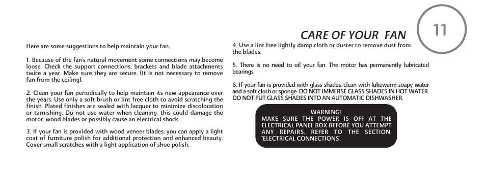 Care of your fan | Minka Group F588-SP-BN User Manual | Page 21 / 25