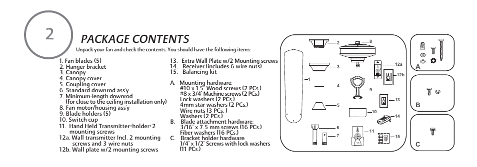 Package contents | Minka Group F588-SP-BN User Manual | Page 8 / 25