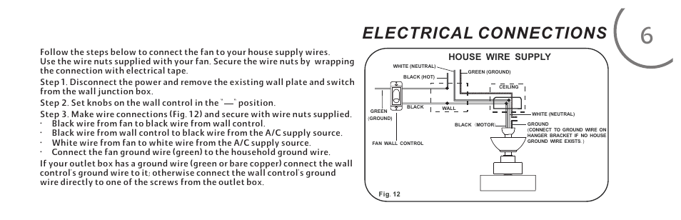 页 13, Electrical connections, House wire supply | Minka Group F524-ORB User Manual | Page 13 / 22