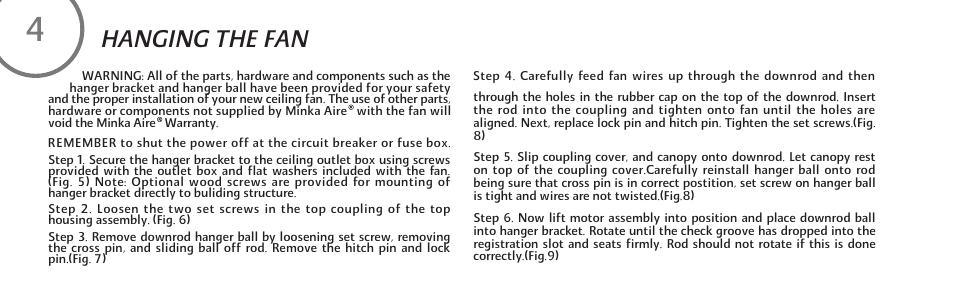 Hanging the fan | Minka Group F571-DRF User Manual | Page 10 / 22