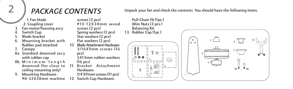 Package contents | Minka Group F571-DRF User Manual | Page 8 / 22