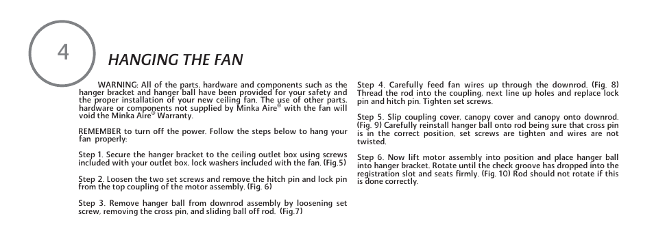 E-p-9, Hanging the fan | Minka Group F302-BN User Manual | Page 10 / 23