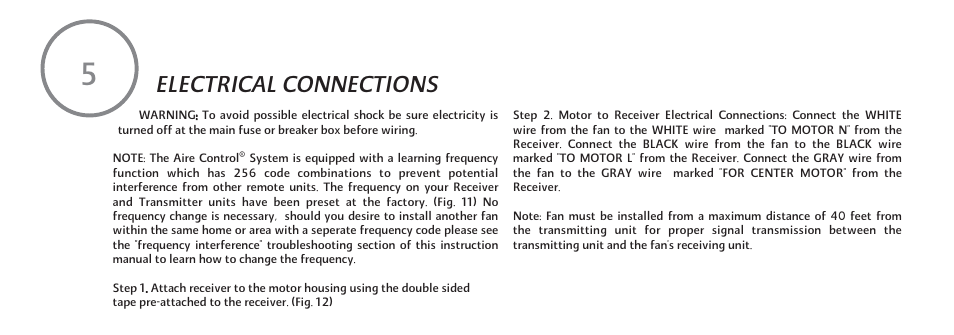 E-p-11, Electrical connections | Minka Group F302-BN User Manual | Page 12 / 23