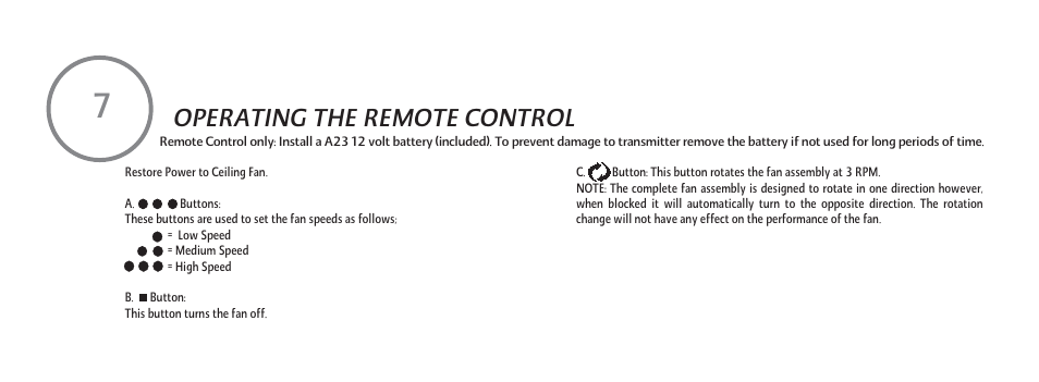 E-p-15, Operating the remote control | Minka Group F302-BN User Manual | Page 16 / 23