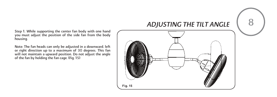 E-p-16, Adjusting the tilt angle | Minka Group F302-BN User Manual | Page 17 / 23