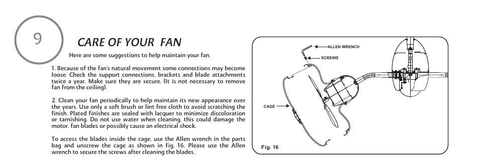 E-p-17, Care of your fan | Minka Group F302-BN User Manual | Page 18 / 23