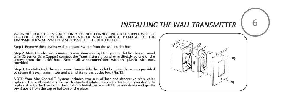 Installing the wall transmitter | Minka Group F602-BN/CH User Manual | Page 15 / 26