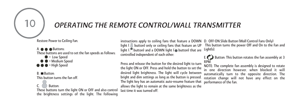 Operating the remote control/wall transmitter | Minka Group F602-BN/CH User Manual | Page 20 / 26