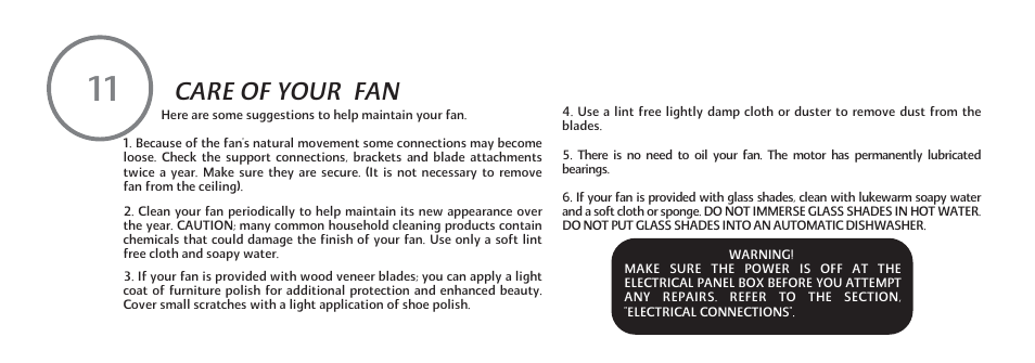 Care of your fan | Minka Group F602-BN/CH User Manual | Page 22 / 26