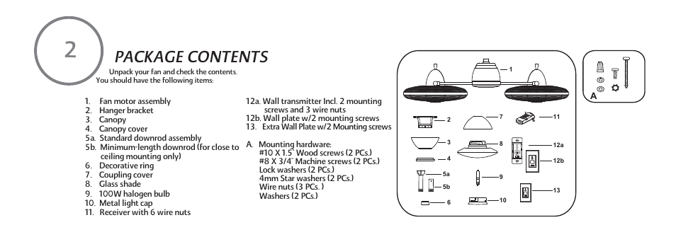 Package contents | Minka Group F602-BN/CH User Manual | Page 8 / 26