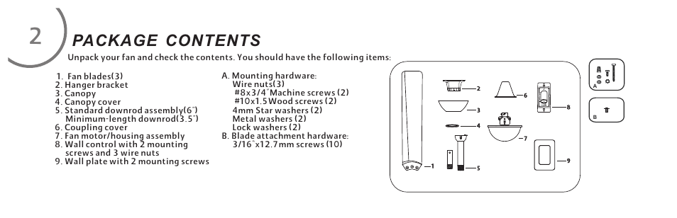 Package contents | Minka Group F833-BK User Manual | Page 8 / 22