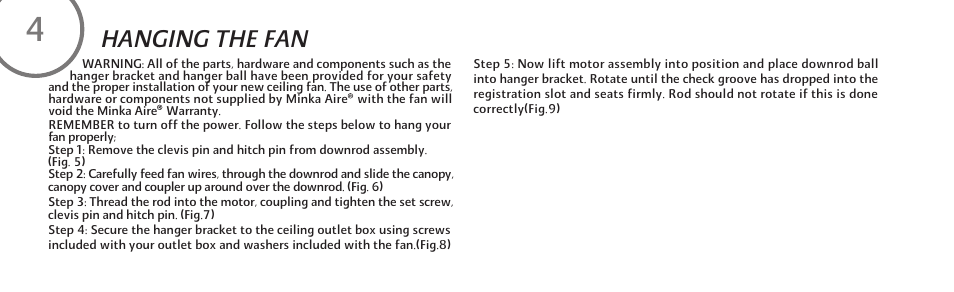 Hanging the fan | Minka Group F853-WH User Manual | Page 10 / 24