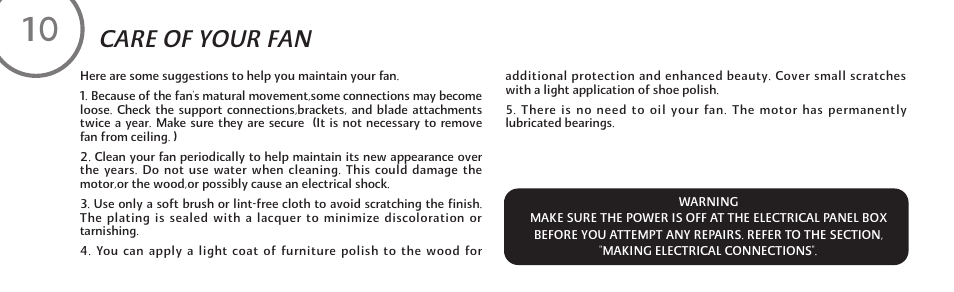 Care of your fan | Minka Group F853-WH User Manual | Page 20 / 24