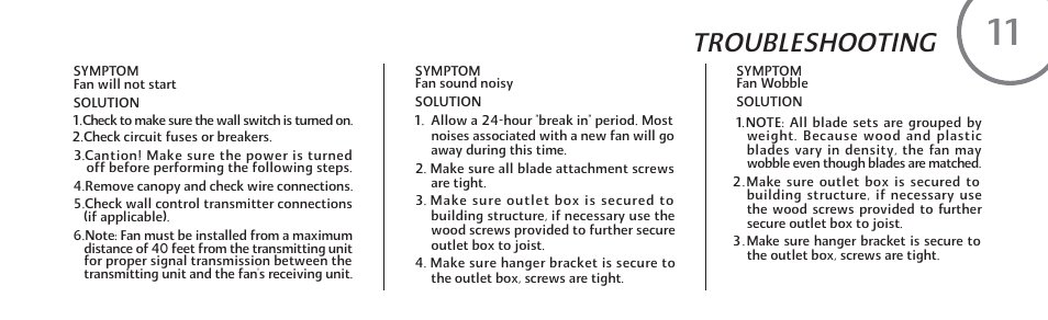 Troubleshooting | Minka Group F853-WH User Manual | Page 21 / 24