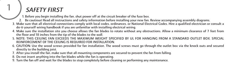 Safety first | Minka Group F853-WH User Manual | Page 6 / 24