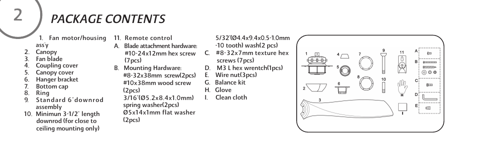 Package contents | Minka Group F853-WH User Manual | Page 8 / 24