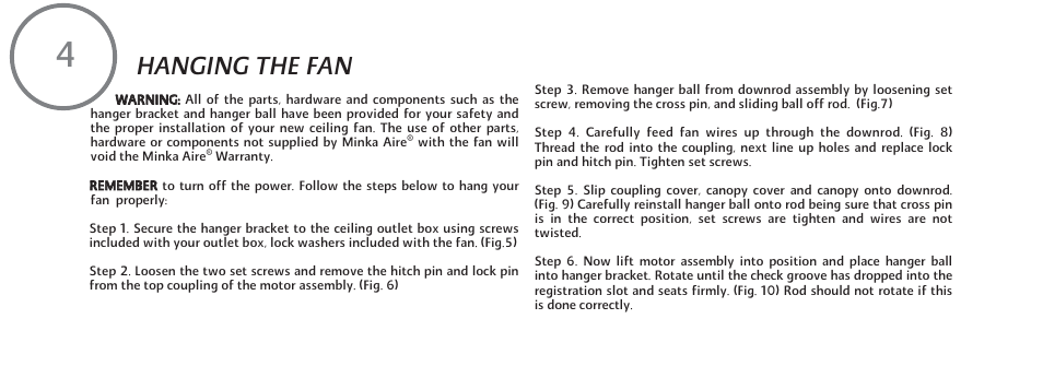 Hanging the fan | Minka Group F802-ORB User Manual | Page 10 / 25